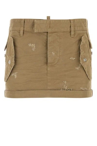 DSQUARED2 DSQUARED WOMEN KHAKI CANVAS MINI SKIRT