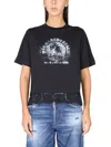 Dsquared2 Printed Cotton T-shirt With Lace In Black