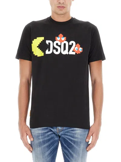 Dsquared2 Pac-man Logo印花棉质t恤 In Black