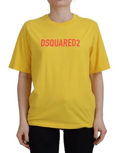 Pre-owned Dsquared2 Dsquared² Yellow Logo Print Cotton Crewneck Easy Tee Women's T-shirt ()
