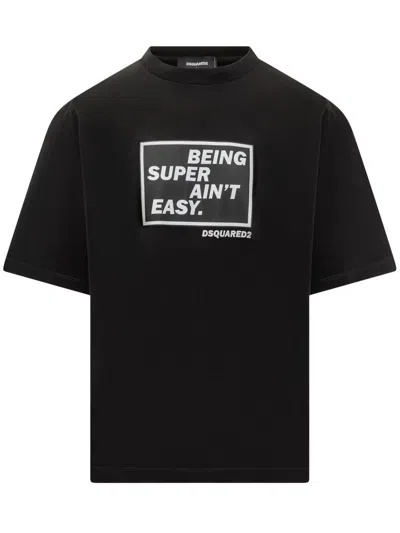 DSQUARED2 DSQUARED2 DSQUARED2 BLACK T-SHIRT WITH PRINT BEING SUPER AIN'T EASY