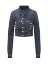 Dsquared2 Blue Denim Crop Jacket With Zip And Buttons In Blue