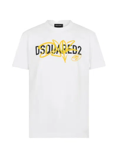Dsquared2 Slim Fit Cotton T-shirt With Contrasting Logo Print In White