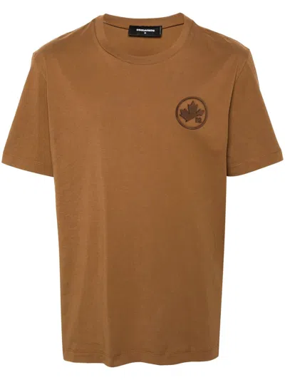 Dsquared2 Logo-flocked Cotton T-shirt In Brown
