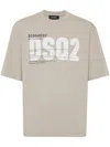 Dsquared2 Beige Crewneck T-shirt With Maxi Logo Print On The Front
