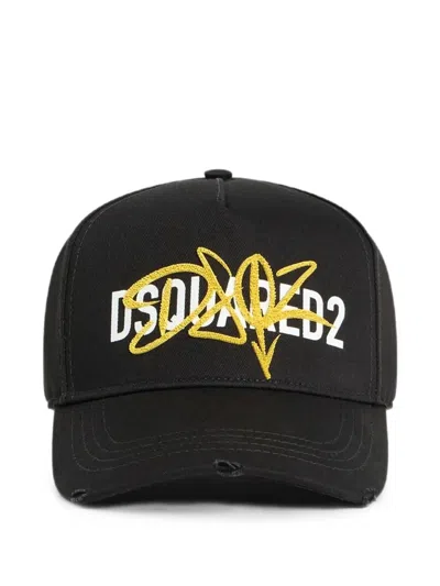 Dsquared2 Logo-embroidered Distressed Baseball Cap In Black
