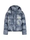 Dsquared2 Patterned Hooded Polyester Down Jacket In Blue