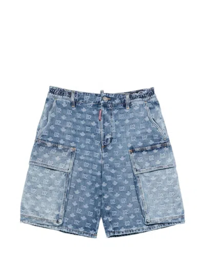 Dsquared2 Monogram-pattern Denim Shorts In Blue