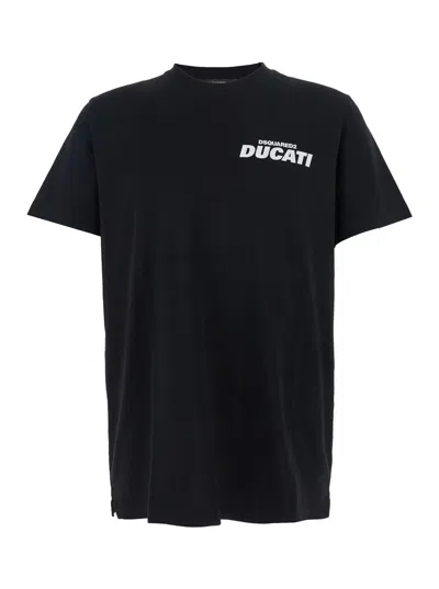 Dsquared2 Ducati Logo Crewneck T-shirt With Front Logo And Regular Fit In Black