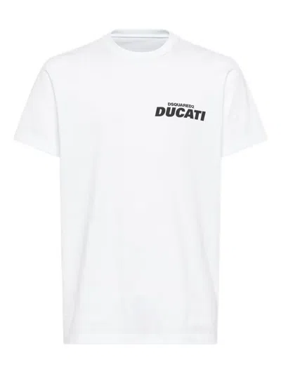 Dsquared2 Ducati Cigarette Fit Cotton T-shirt In White
