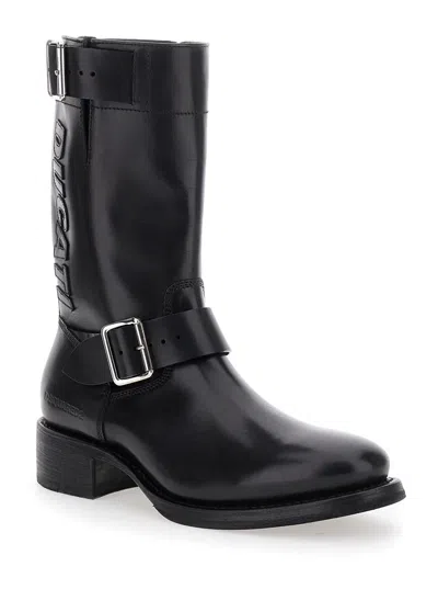 DSQUARED2 'DUCATI X D2' BLACK ANKLE BOOTS WITH SIDE ZIP CLOSURE AND MAXI LOGO LETTERING ON THE SIDE IN LEATHER