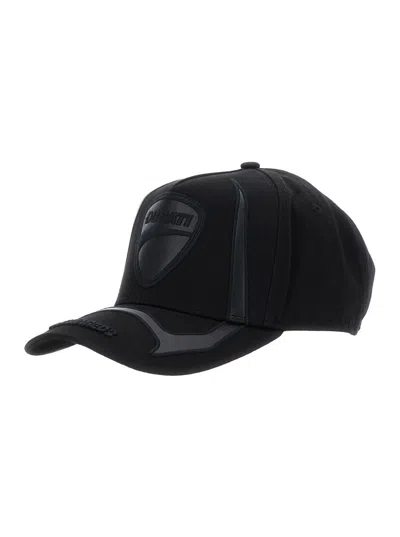 DSQUARED2 'DUCATI X D2' BLACK BASEBALL HAT WITH LOGO EMBROIDERY ON THE FRONT AND MAXI LOGO LETTERING ON THE SI