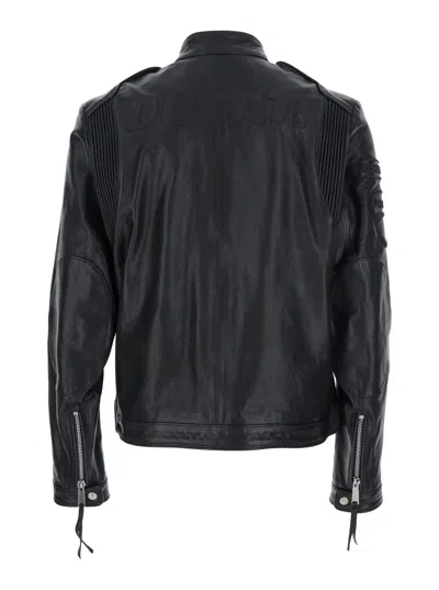 Dsquared2 Ducati X D2 Black Jacket With Mandarin Collar And Logo Embossed On The Back In Leather Man