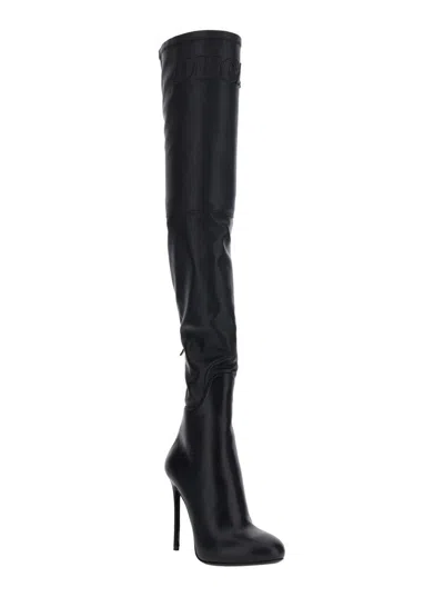 Dsquared2 'ducati X D2' Black Knee-high Boots With Logo Lettering And High Stiletto Heel In Leather Woman