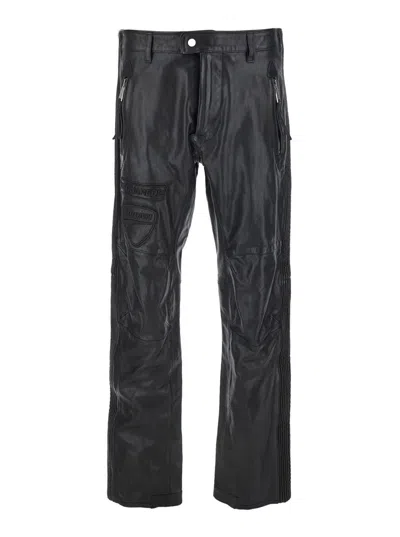 DSQUARED2 'DUCATI X D2' BLACK PANTS WITH TWO FRONT ZIP CLOSURE AND LOGO PATCHES ON THE FRONT IN LEATHER MAN