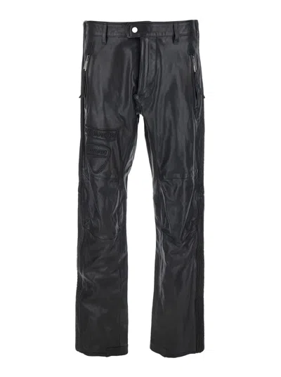 Dsquared2 Ducati X D2 Black Pants With Two Front Zip Closure And Logo Patches On The Front In Leather Man