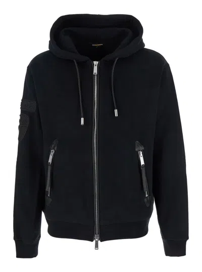 DSQUARED2 'DUCATI X D2' BLACK SWEATSHIRT WITH DRAWSTRING HOOD AND MAXI LOGO LETTERING ON THE REAR IN COTTON MA