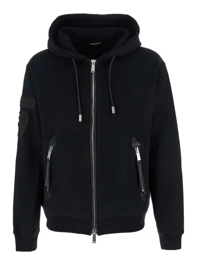DSQUARED2 DUCATI X D2 BLACK SWEATSHIRT WITH DRAWSTRING HOOD AND MAXI LOGO LETTERING ON THE REAR IN COTTON MAN