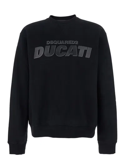 DSQUARED2 'DUCATI X D2' BLACK SWEATSHIRT WITH LOGO PRINT ON THE FRONT IN COTTON MAN