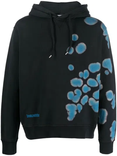 Dsquared2 Dye-print Cotton Hoodie In Black