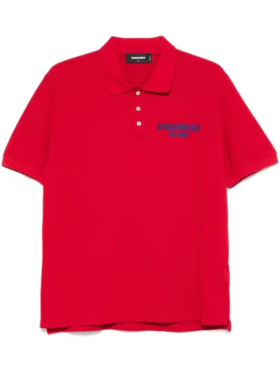 Dsquared2 Dyed Logo-patch Polo Shirt In Red