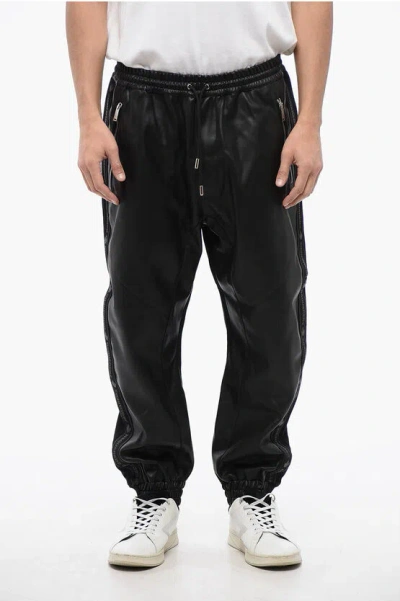 Dsquared2 Eco-leather And Jersey Hybrid Swag Track Pants In Black