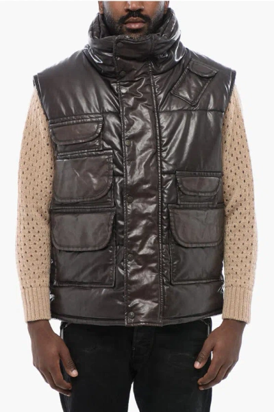 Dsquared2 Eco-leather Sleeveless Down Jacket In Brown