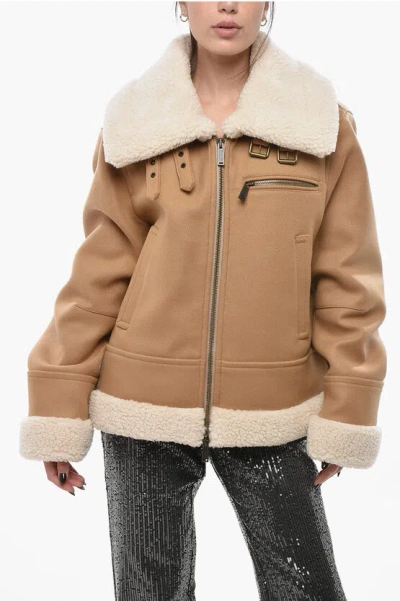 Dsquared2 Eco-shearling Jacket With Front Zip In Brown