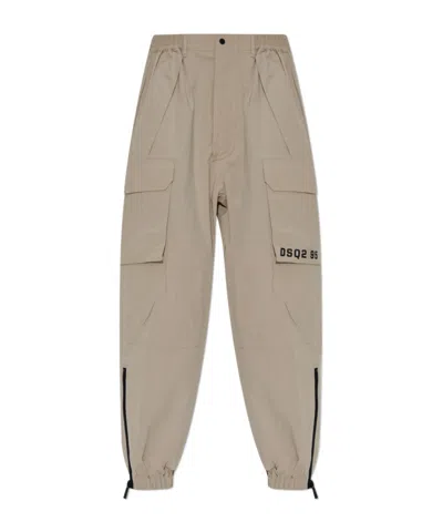 Dsquared2 Logo Printed Tapered Cargo Trousers In Nude