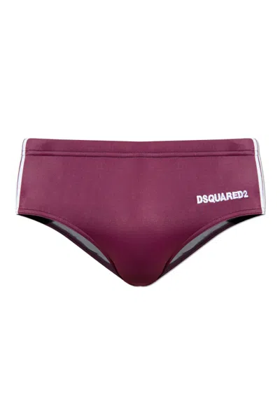 Dsquared2 Elastic Waist Swim Trunks In Burgundy