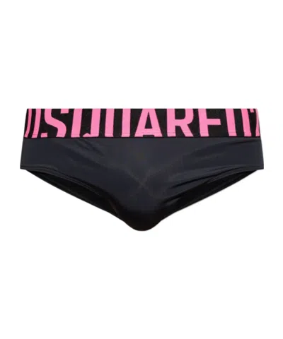 Dsquared2 Elastic Waist Swimming Trunks In Black