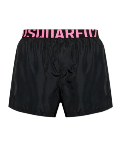 Dsquared2 Elastic Waist Swimming Trunks In Black