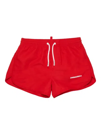 Dsquared2 Kids' Elastic-waistband Swim Shorts In Red