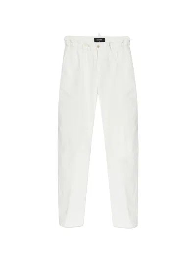 Dsquared2 Elasticated-waistband Tapered Trousers In White