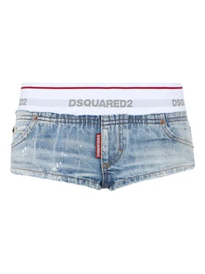 Dsquared2 Elastic-waistband Mini Shorts In Blue