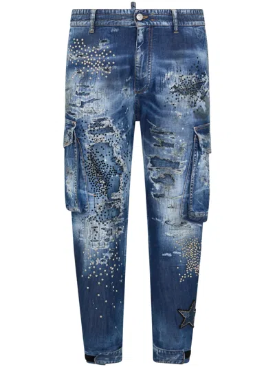 Dsquared2 Embellished Cargo Jeans In Blue