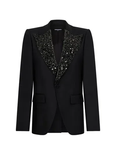 Dsquared2 Embellished-lapels Blazer In Black