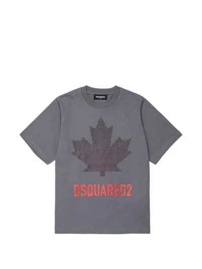 Dsquared2 Kids' Embellished Logo-print T-shirt In Gray