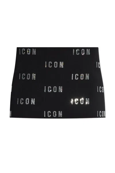 Dsquared2 Crystal-logo Mini Skirt In Black