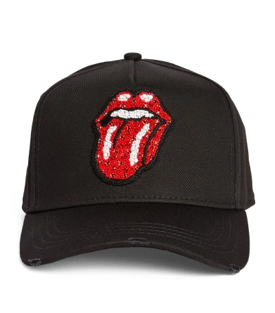 Dsquared2 Embellished Rolling Stones Cap In Black