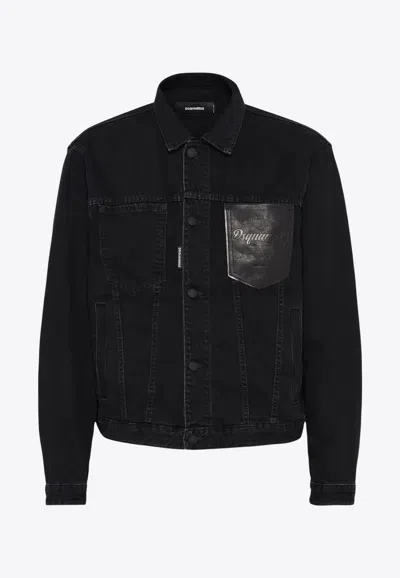 Dsquared2 Embossed-logo Denim Jacket In Black