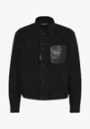 Dsquared2 Versized Denim Jacket With Leather Pocket In Black