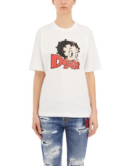 Dsquared2 Embroidered Betty Boop T-shirt With Paillettes For Women In Ss24 Collection In White