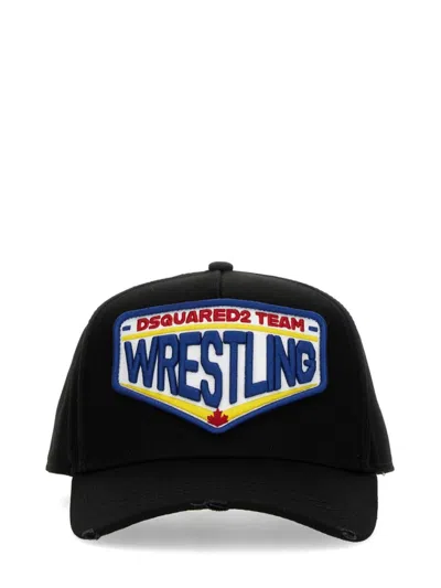 Dsquared2 Black Baseball Cap With Maxi Print On The Front And Logo Lettering On The Rear