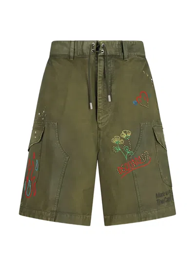 Dsquared2 Embroidered Cargo Shorts In Green