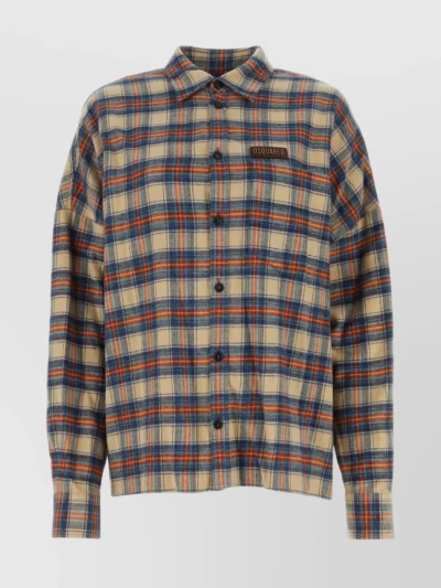 Dsquared2 Embroidered Check Flannel Oversize Shirt In Brown