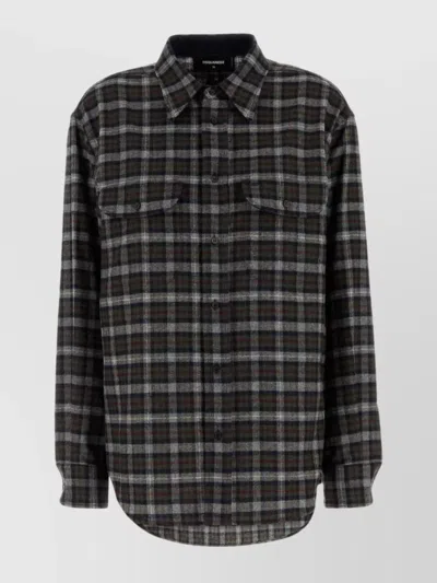 Dsquared2 Embroidered Checkered Shirt Graphic Back In Black