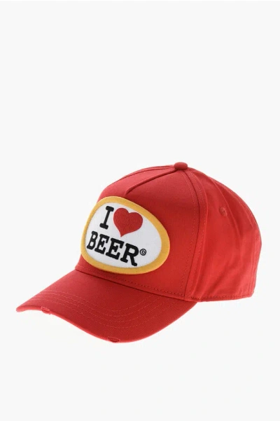 Dsquared2 Embroidered I Love Beer Baseball Cap In Red