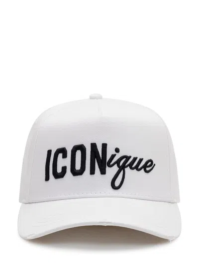 Dsquared2 Embroidered Linen Baseball Cap In Bianco