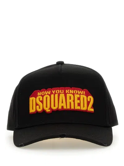 Dsquared2 Embroidered Logo Baseball Hat With Adjustable Strap In Black